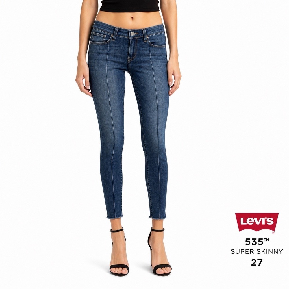 Levi's 535 Super Skinny Jeans Women's 27 Blue Raw Hem Stretch Denim Crop 26x25